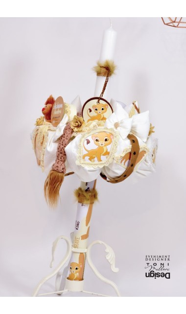 Lumanare de botez baieti cu lei, micul leut regele animalelor Simba, 65x4cm, Little Lion 6